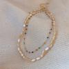 Vintage Color Rice Grain Beaded Necklace Women'S Pearl Clavicle Chain Titanium Steel Oil Drop Interval Design Sense Search Neck Chain Women