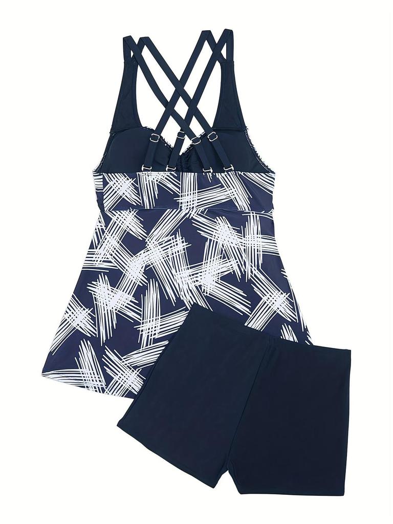 2026 European & American Plus-Size Striped Split Skirt Bikini Bottoms for Women