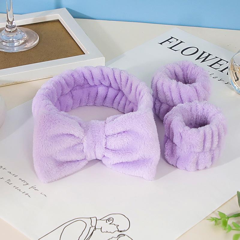 Coral Fleece Bowknot Hairband & Wristband Set for Women