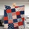 1pc Patriotic Patchwork Flannel Blanket Weighted Throw with Red White Navy Star Usable Year-Round Summer Cooling Blanket