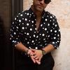 Men Shirt Turn-down Collar Long Sleeves Single-breasted Button Closure Regular Fit Dot Printed Male Casual Shirt Top for Daily