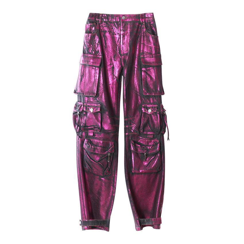 

Джинсы 2025 Purple 3D Multi-Pocket Wide Leg: Свободные брюки в уличном стиле Large