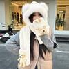 Hat thickened warm three-in-one women's winter new scarf gloves integrated fluffy cute bear three-piece set