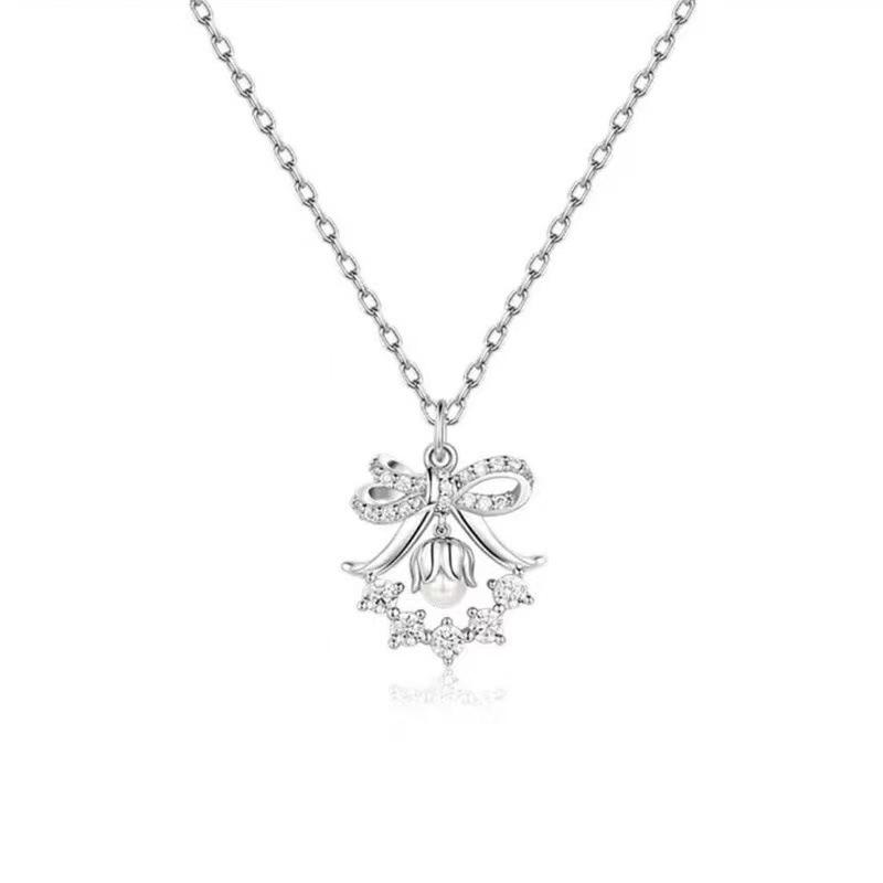 Позолоченное колье-бант с кристаллами и ландышами для женщин - Элегантная цепочка на ключицу