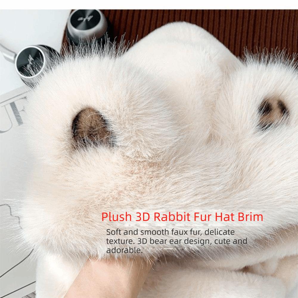 Three-in-one Scarf Hat Gloves Set Winter Hooded Scarf Sweet Plush Bear Ears Hat  Children