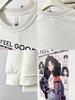 2026 Spring Plus Size Loose Hoodie with Fashionable Woman Print, Round Neck, and Raglan Sleeves