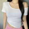 Slim Fit Y2k Crop Top Spicy Girl Style Short Sleeve Solid Tops Sweet Off Shoulder T-shirt  Girl