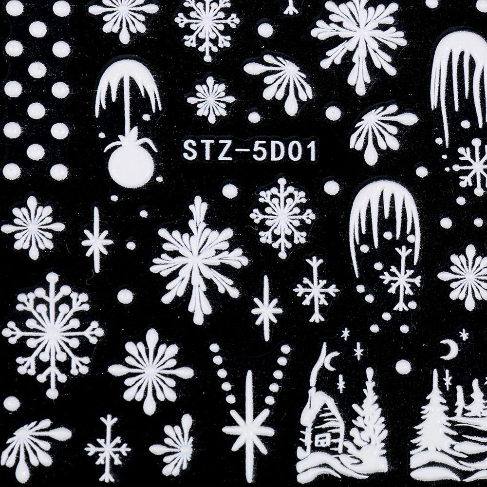 Nail Art Decorations Winter White New Year Design 5D Embossed Christmas Nail Sticker Snowflakes