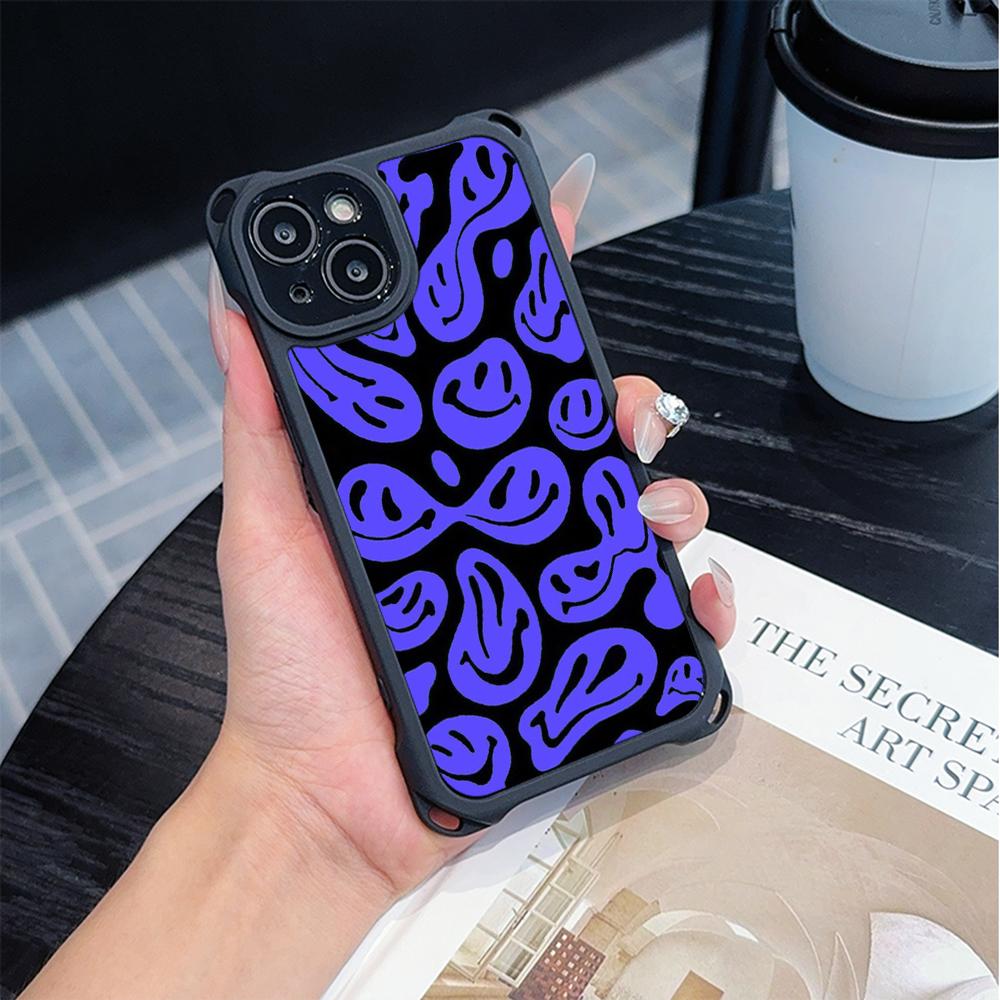 Ae88 Lovely Smiley Art Soft Phone Cases for iPhone 16 15 14 13 12 11 Pro Max XR with Wrist Strap Lanyard Corner Protection Back Cover