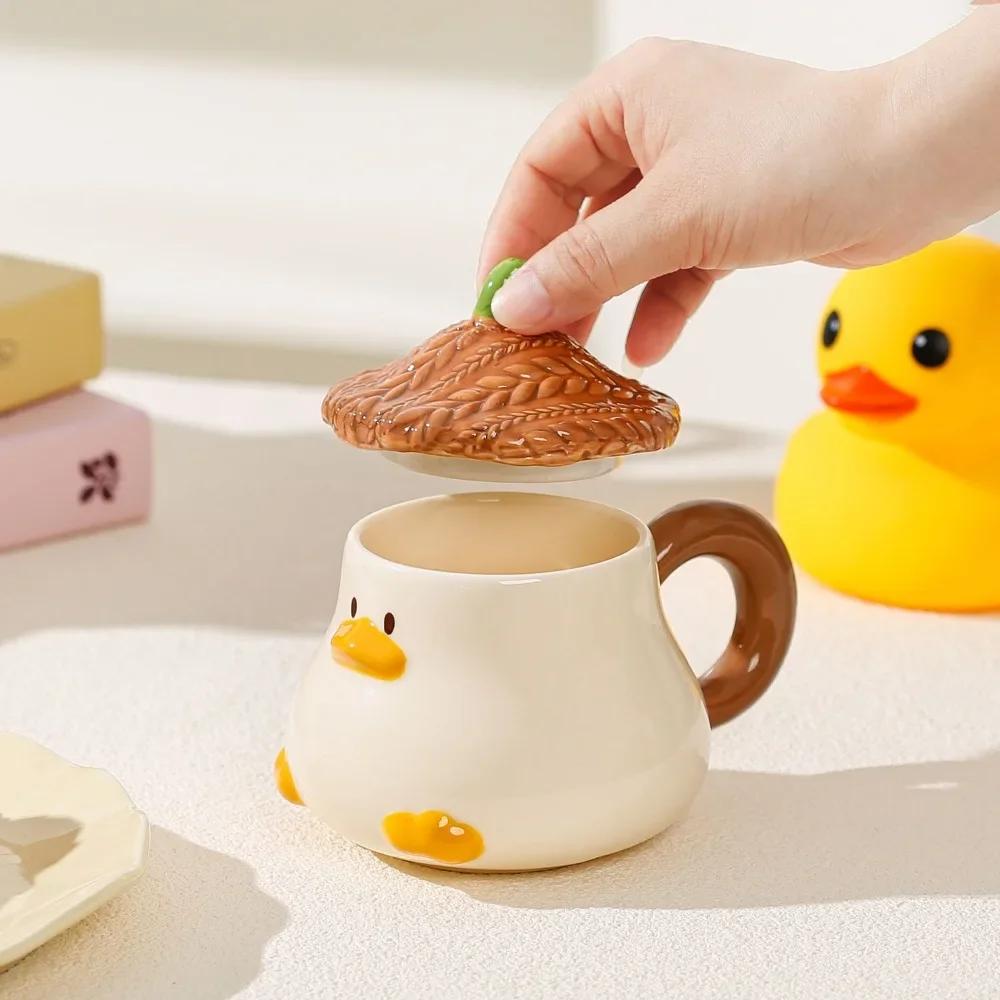 Cana din ceramică cu capac, cu capac, pentru birou și ceașcă de cafea pentru uz casnic, pere de rață, vase de băutură pentru cuplu.
