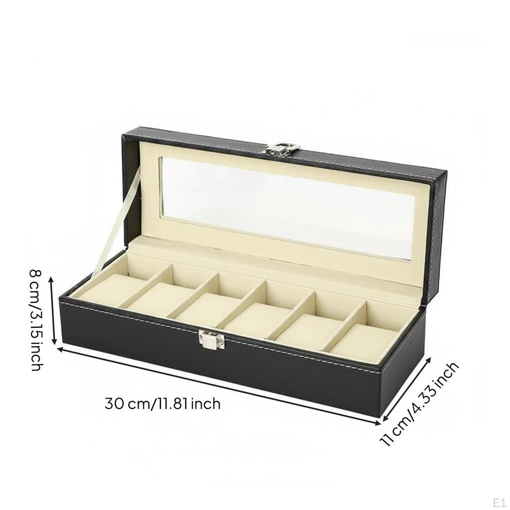 PU Leather Watch Box Window Lid Display Cushioned Pillows 2 Slot