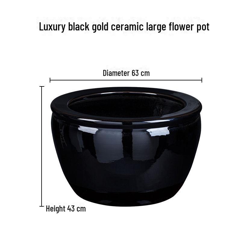 Large Black Gold Glazed Ceramic Pot for Flowers, Fortune Trees, or Lotus