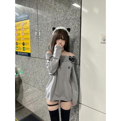 Pulovere tricotate sexy pentru femei, în stil japonez Kawaii, cu broderie de pisică dulce, pulover subțire, pulover moale pentru fete Y2k