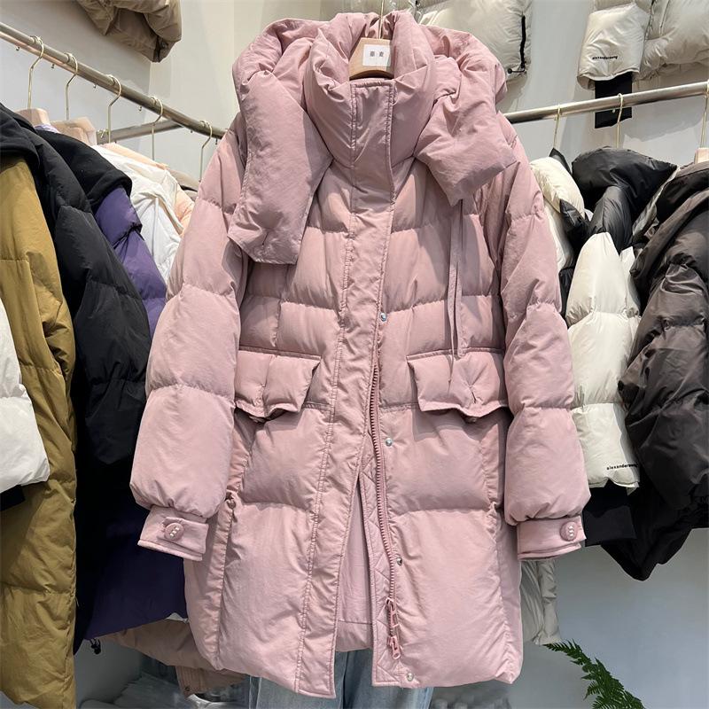 

Зима 2025 Новая Корейская Версия Повседневная Толстовка Средней Длины Пуховик Женский Пух Белой Утки Теплый Свободный Утепленный Пуховик S розовый