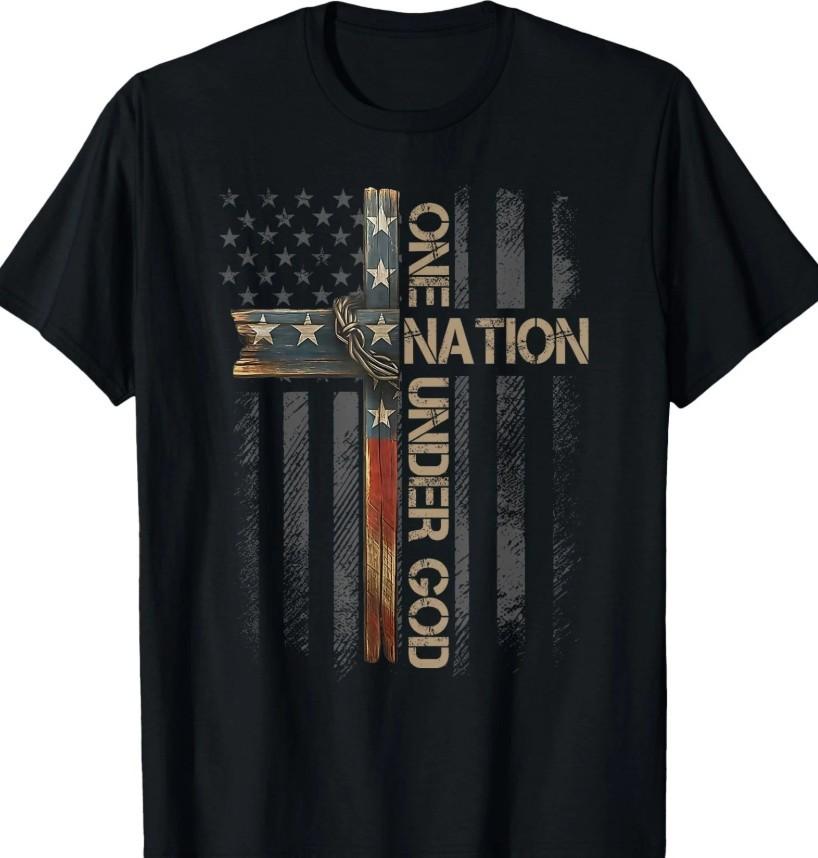 Eine Nation unter Gott US-Flagge 4. Juli Patriotisches christliches Shirt neu