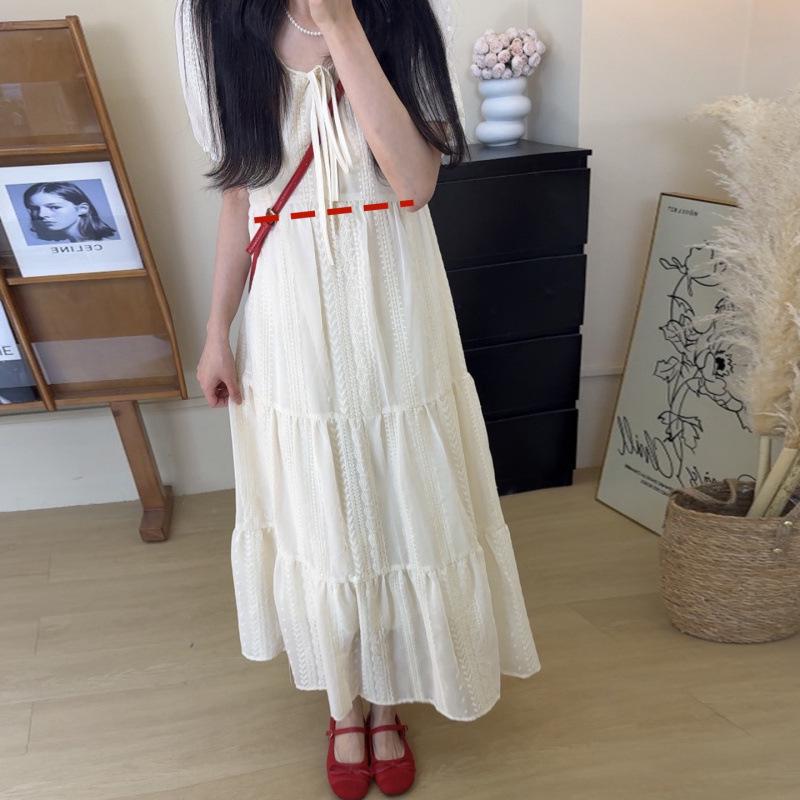 2026 Korean Style Spring/Summer Maternity Dress: Elegant Embroidered Slimming Design M