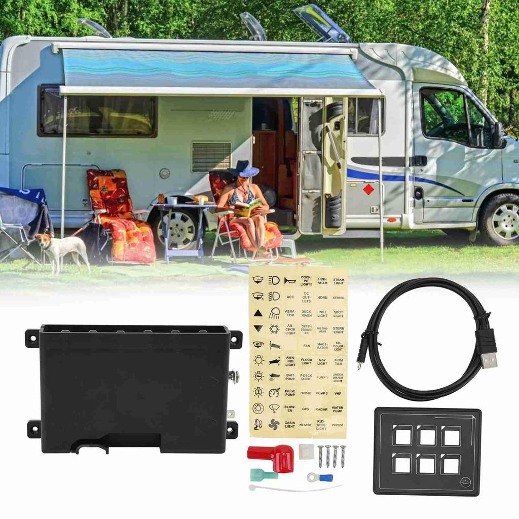 6P Switch Panel Bluetooth APP Control IP66 Waterproof Backlight M4 Stud Ring Terminal with Sticker F