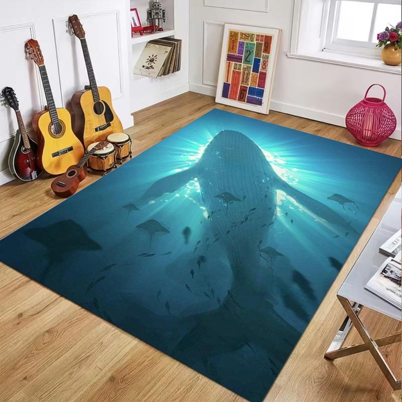 

2D Whale Ocean Forest Area Rug Fantasy Underwater Sea Life Decorative Floor Mat for Living Room Bedroom Home Decor 40X60CM