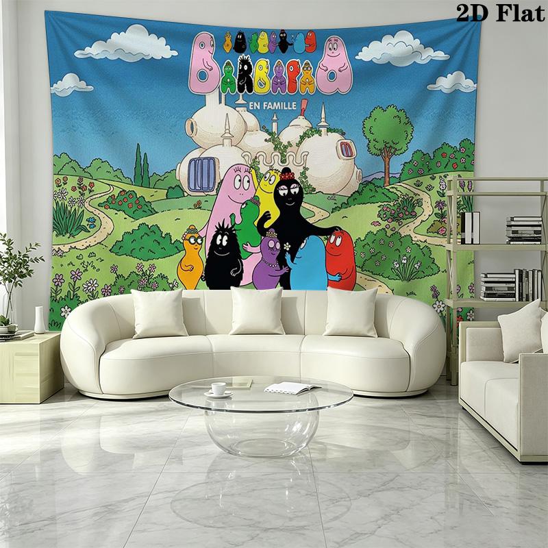 Barbapapa Wall Tapestry Aesthetic Wall Hanging Printed Fabric Blanket Decorative Tapestries for Bedroom Living Room Home Decor