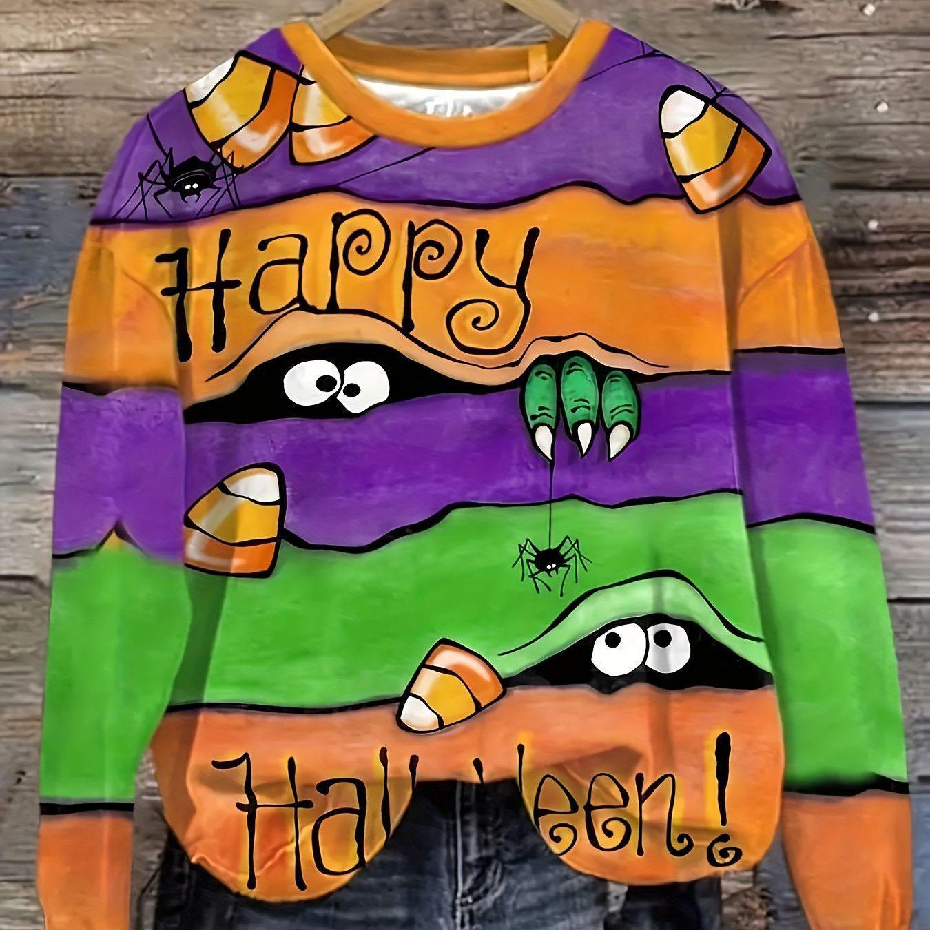 

Plus Size Women s Halloween Monster Print Long Sleeve Hoodie 3XL оранжевый