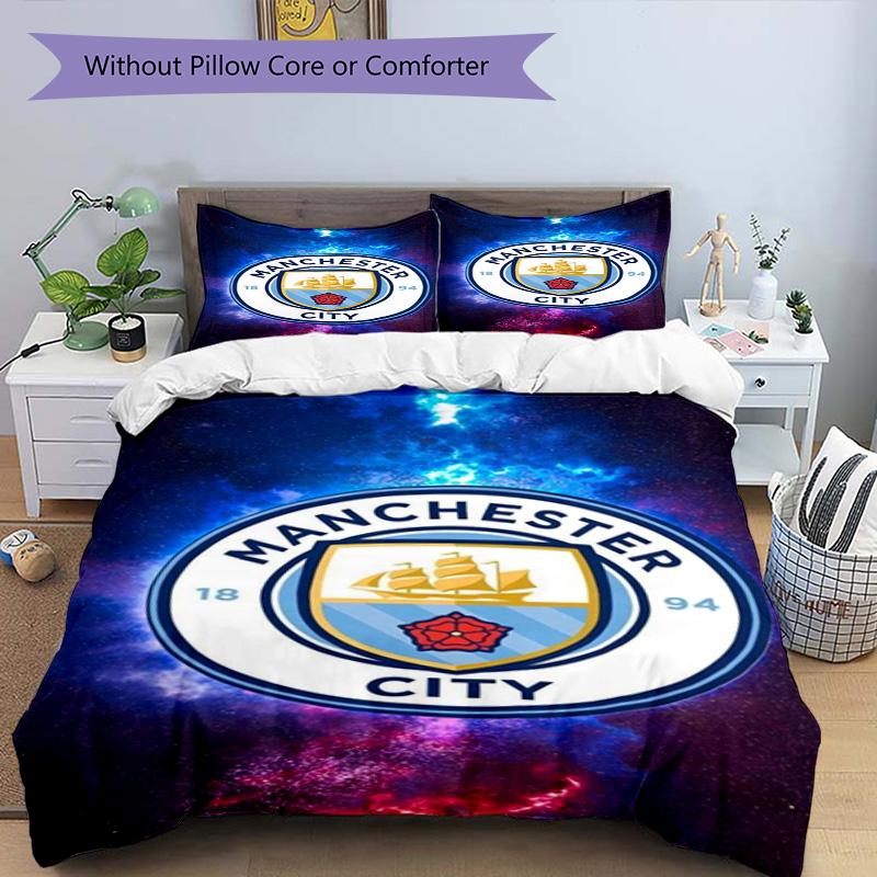 Set Copripiumino Stampato Manchester City F.C. – include 1 copripiumino e 2 federe coordinate Decorazione per camera da letto Regali di Natale