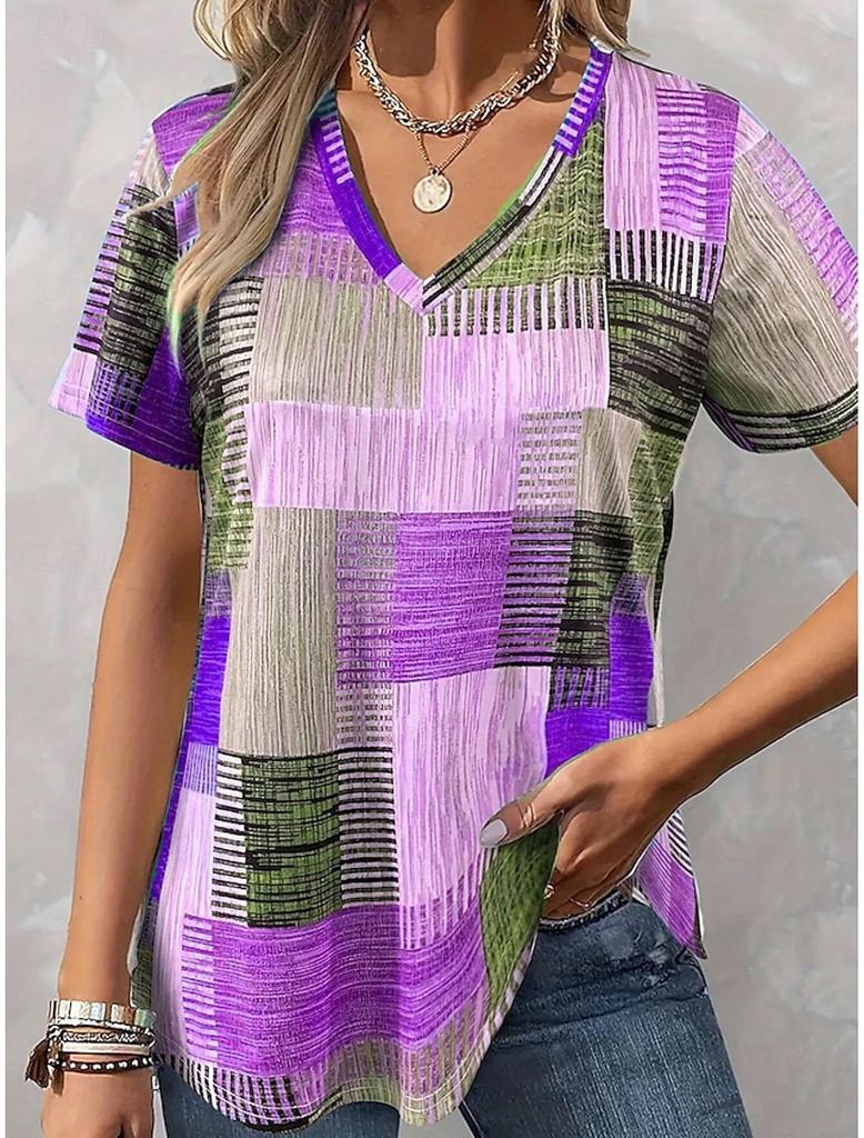 Women's T-Shirt Blouse Graphic Bohemia Vintage Western Short Sleeved V-Neck Regular Tops Daily Print Tee Apricot Summer Spring