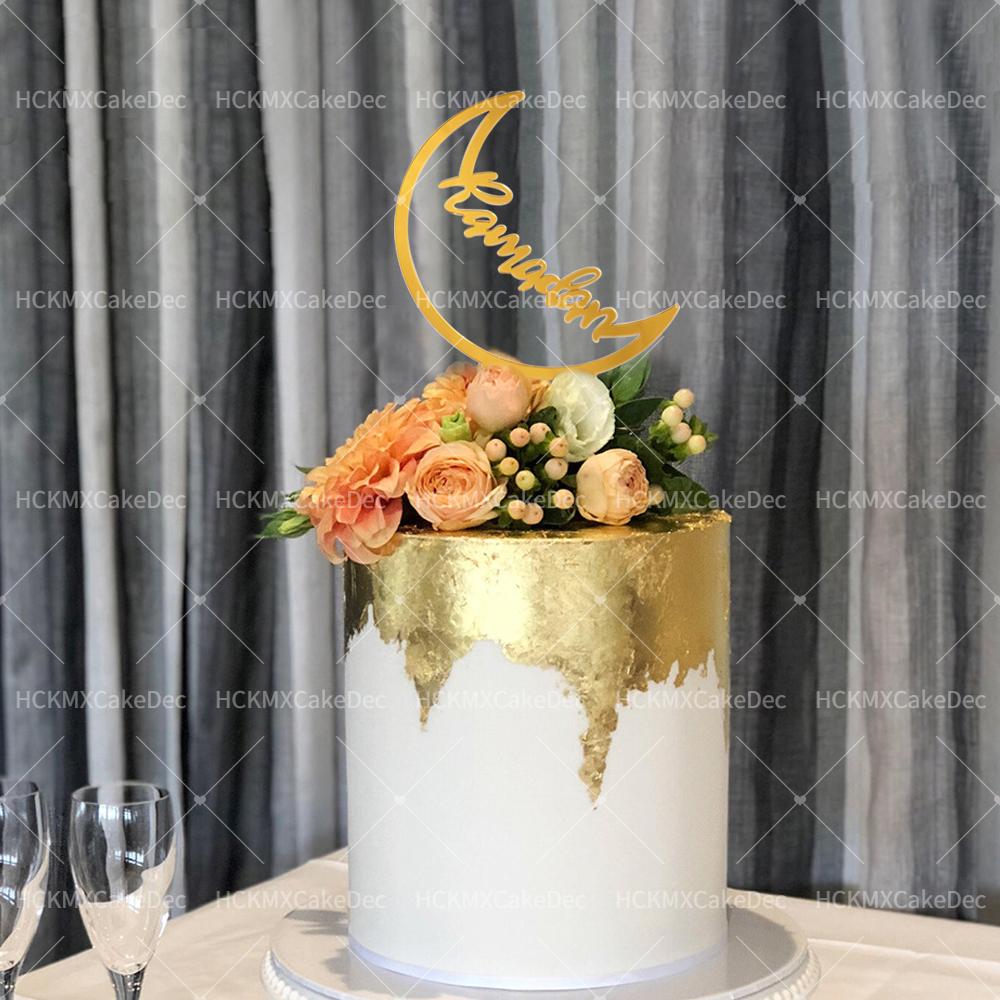 3pcs Gold Acrylic Eid Mubarak Cake Topper Plugin for Ramadan Mubarak Festival Party Cake Decorations Supplies
