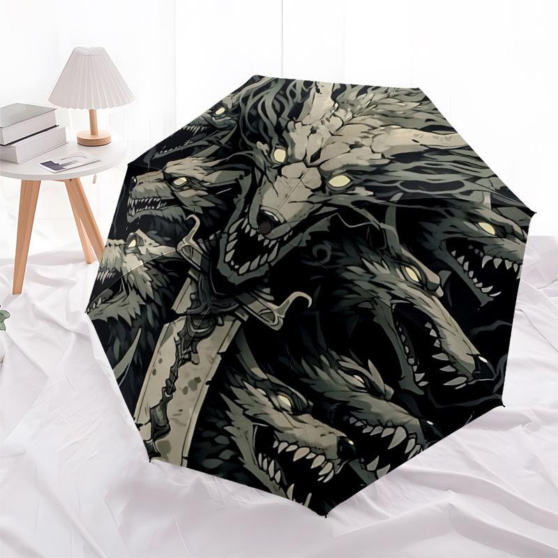 1pc Wolf Pack Fashionable Automatic Opening/Closing Folding Umbrella with 8 Bones, Windproof Portable, Daily Use63