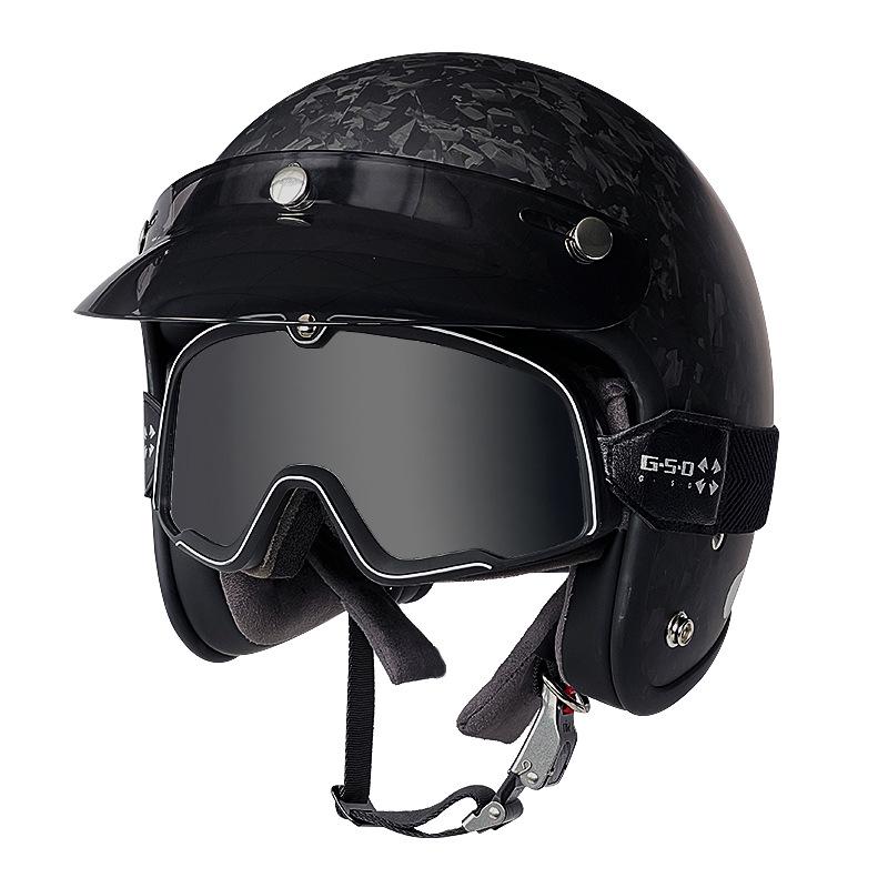 3C Certified Retro Harley Carbon Fiber Motorcycle Helmet, Unisex All-Season Winter Half Helmet