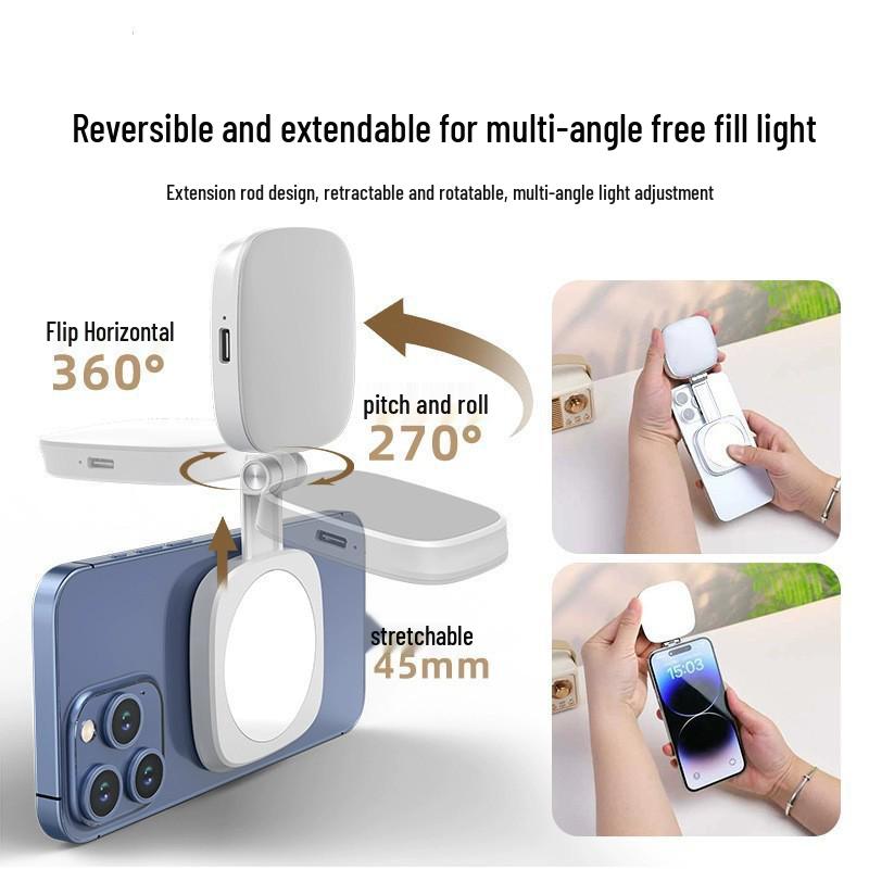 Portable Mini Folding Magnetic Selfie Light with Makeup Mirror
