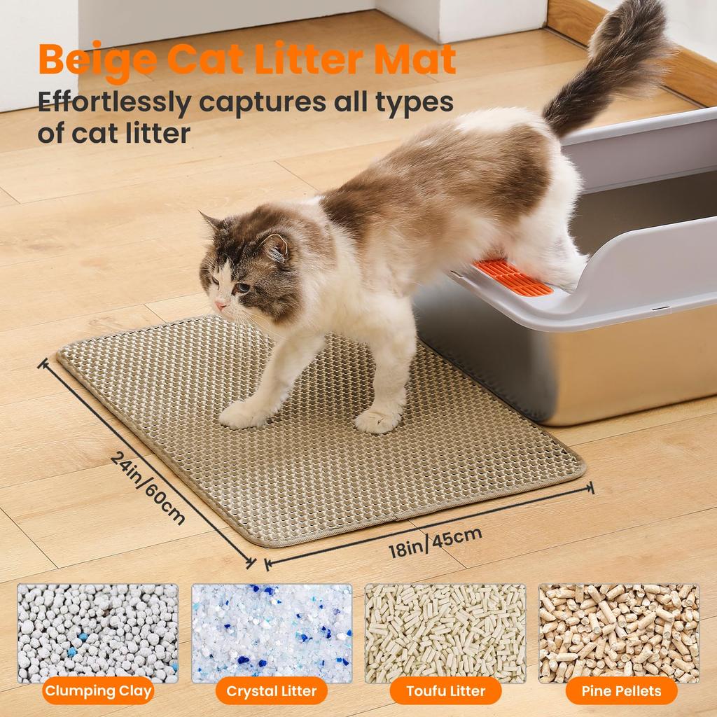 1pc Large Size Cat Litter Mat-advanced Honeycomb Double Layer Design,urine Waterproof,easy Cleaning,scatter Control,stay Clean