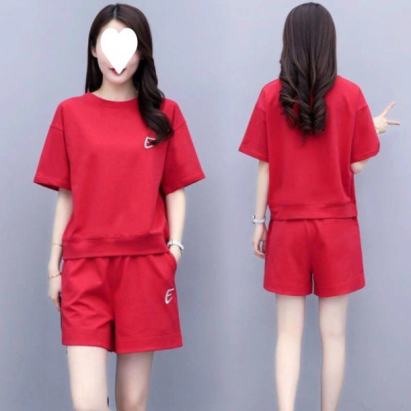 Embroidered Sports Suit for Women Summer Large Size Loose Fashion Korean Style Short-sleeved Shorts Casual Two-piece Set