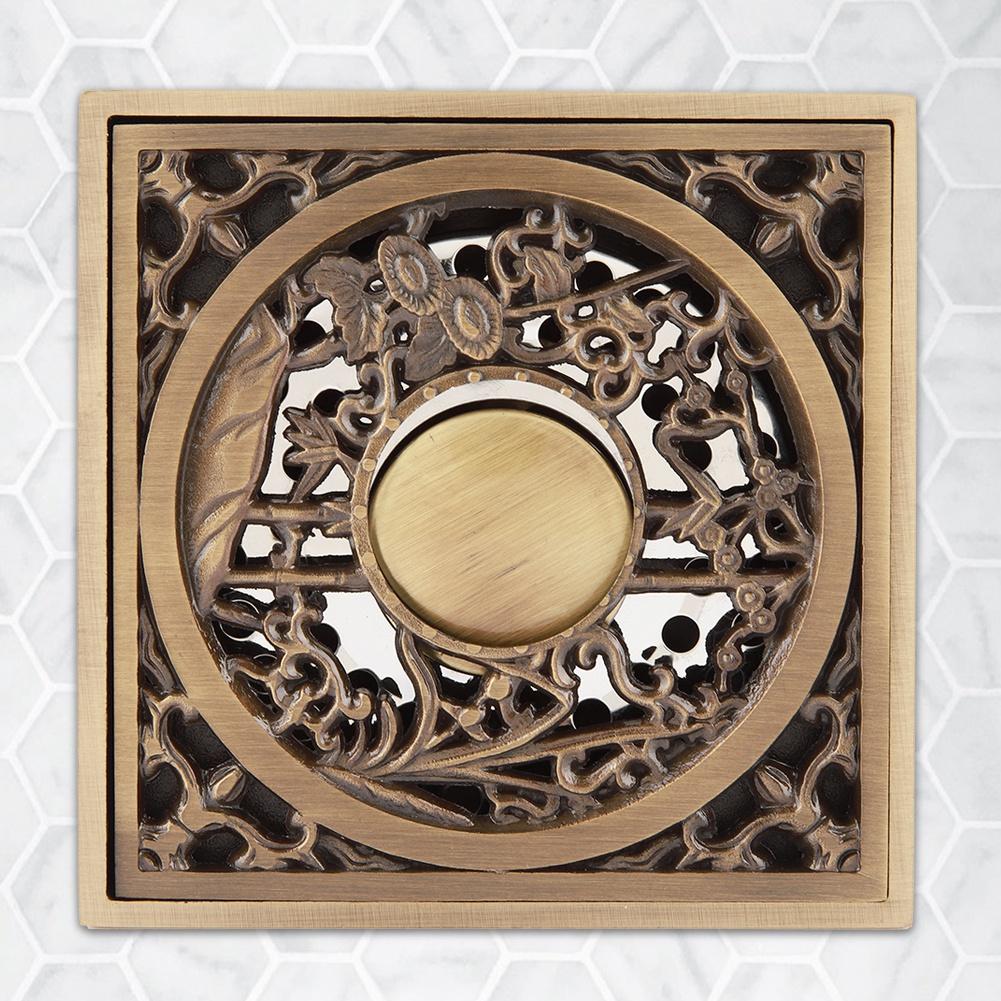 Antique Brass 10cm Shower Floor Drain Bathroom Waste Drain Strainer Cover Grate(#3)