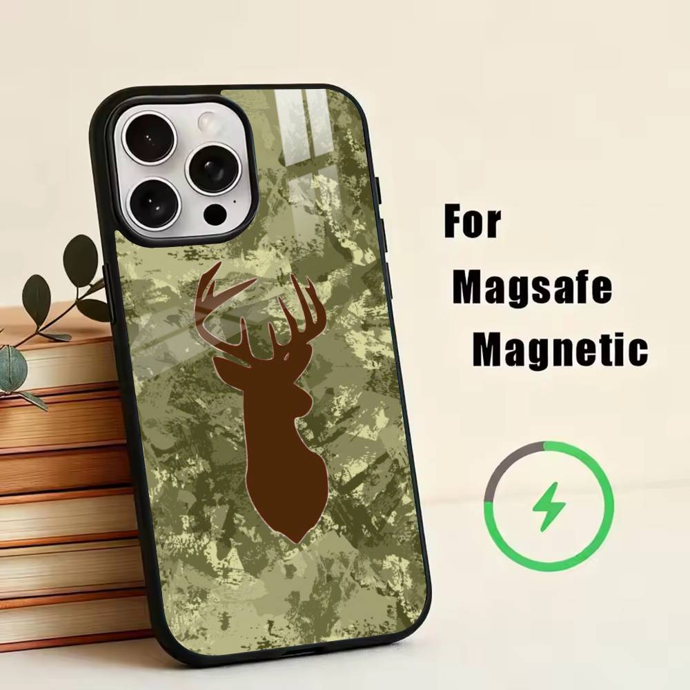

Deer Hunting Camo Phone Case For iPhone17,16,15,14,13,12,11 Plus,Pro Magnetic with Magsafe Wireless Charging iPhone15Plus