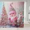 Pink Christmas Bathroom Curtain Cute Kawaii Bowknot Bell Shower Curtain Holiday Wreath Princess Style Bathroom Accessories For