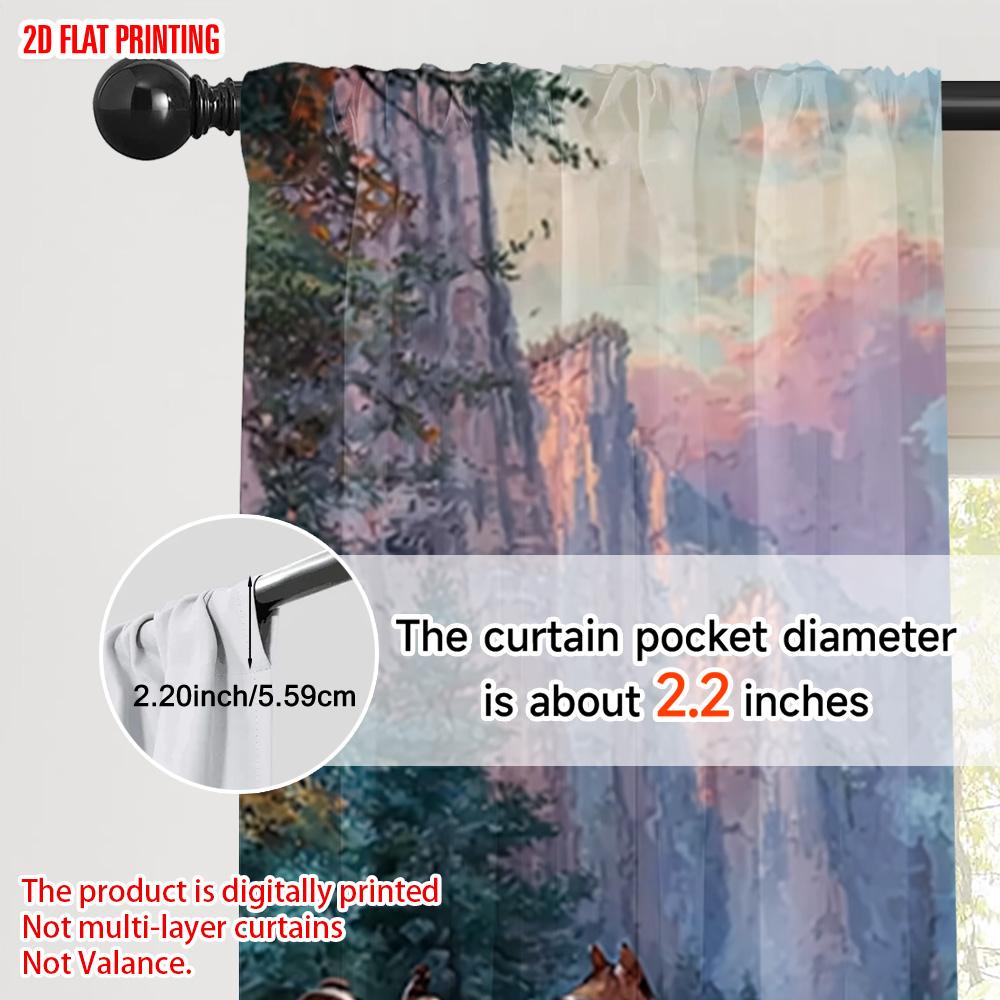 Set Of 2 Plane Printing Curtains Digital Printed Cowboy Horse Polyester Easy Install Without Rod Art Deco Festive Use Curtain Made
