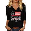 Womens V Neck Three Quarter Sleeve Top with 1776 Flag Graphic We The 250 Years 2026 Print Casual Loose Fit Shirt
