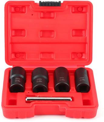 Nut Twister Socket Lock Nut Buster Removal Tool 5-Piece Set (17mm, 19mm, 21mm, 22mm) Red