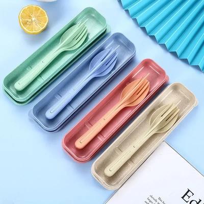 Wheat Straw Tableware Set Eco Friendly 3In1 Cutlery Picnic Tableware Office School Portable Small Dinnerware Camping Cutlery Set