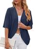Women's Open Front Three Quarter Sleeve Cardigan Loose Fit Solid Knit Shrug Elegant Casual Hollow Out Kimono Cover Up For Spring Daily Outfit