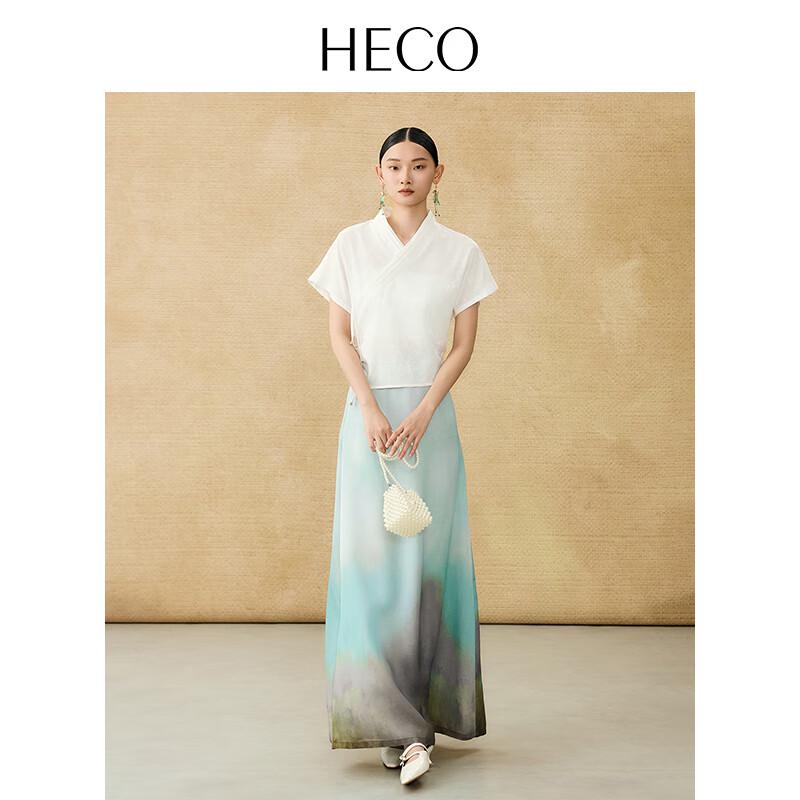 HECO New Chinese Style Jacquard Pleated V-Neck Blouse