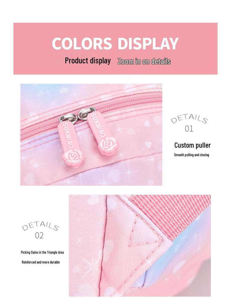 Rainbow Lightweight Girls' Backpack: Load-Reducing, Spine-Protecting, High-Capacity for Grades 1-6