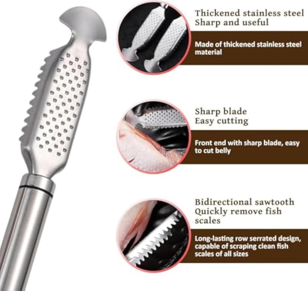 2-în-1 Oțel Inoxidabil, Instrument Răzuire Solzi, Răzătoare, 9 Inch Oțel Inoxidabil Pește, Instrument Îndepărtare Solzi
