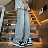 Bamboo lightning pattern jeans men's American high street niche design pants high waist straight tube slightly pulled trousers