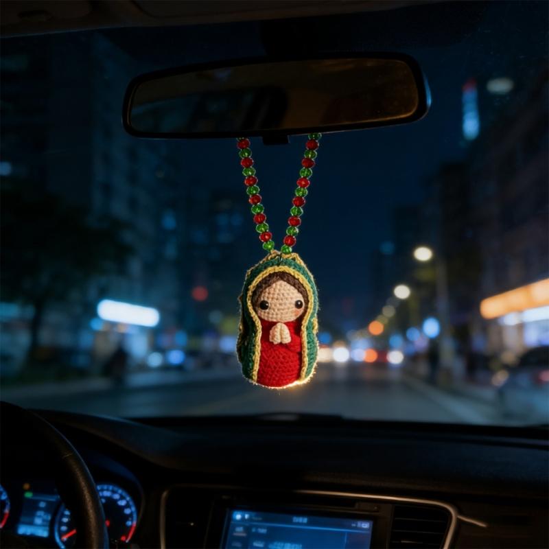 Marys Statue Car Interior Decoration,Virgin Marys Crochet Charm Religious Figurines Hanging Decors Spiritual Blessing Gift