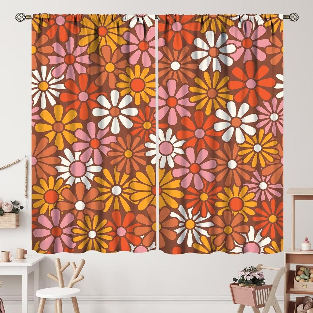Geometrisch Groovy Patroon Gordijnen Vintage Jaren 70 Retro Jaren 60 Abstracte Kunst Esthetisch Gordijn met Stangzak voor Slaapkamer Woonkamer