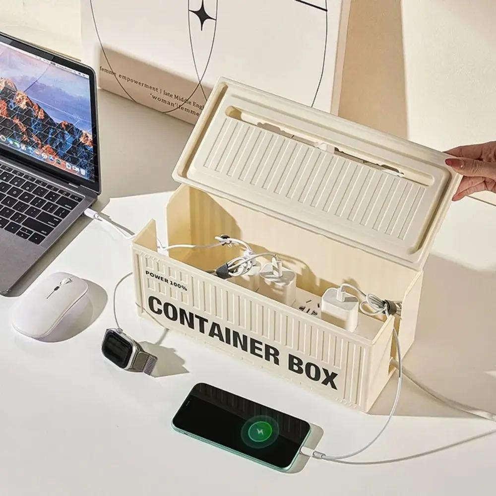 Cable Storage Box with Lid Power Strip Organizer Dustproof Desktop Socket Cord Cable Organizer for Home Office Wire Case