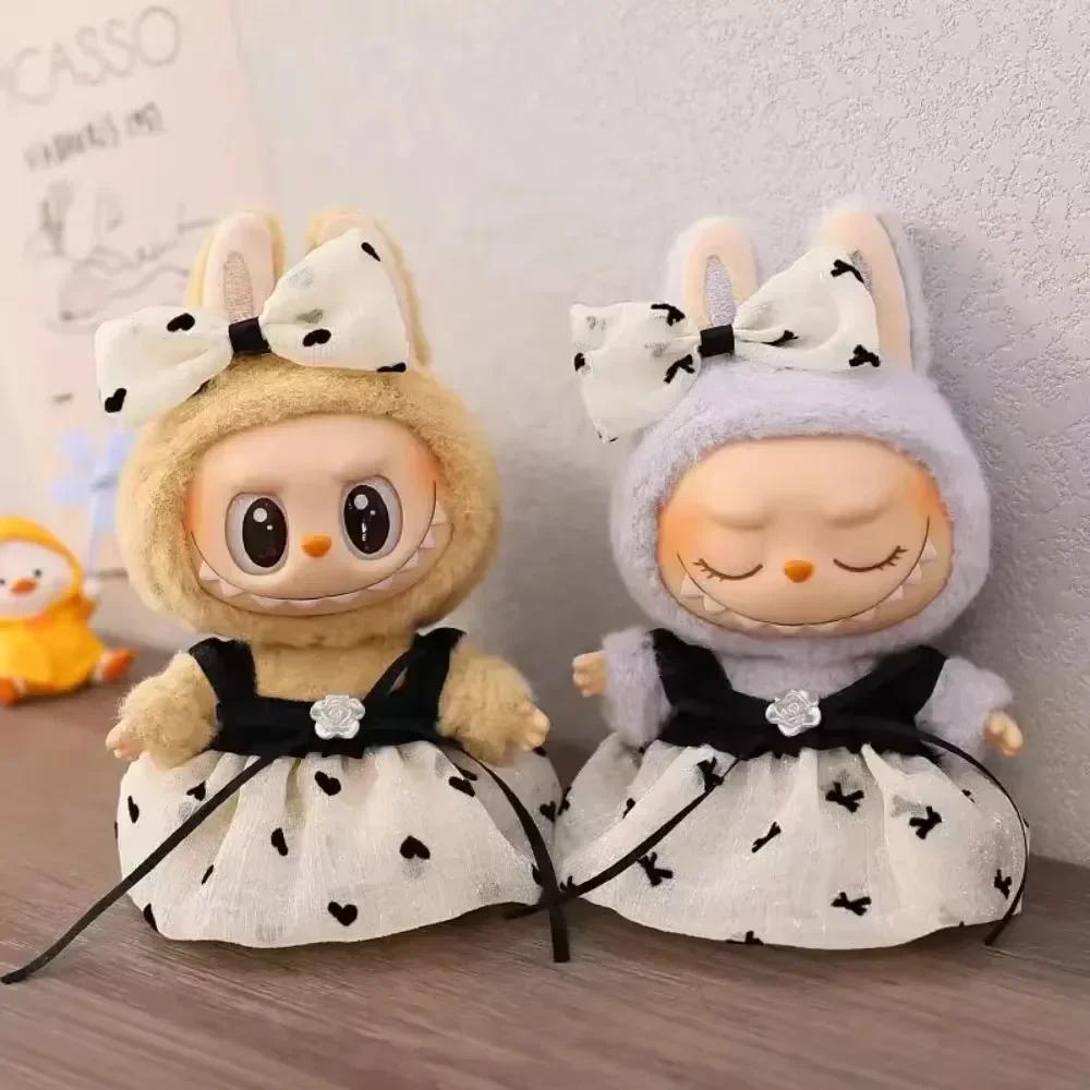 17cm Mini Plush Doll'S Clothes Outfit Accessories for Korea Kpop Labubu Idol Pink Bright Silk Bow Princess Gauze Skirt Clothing