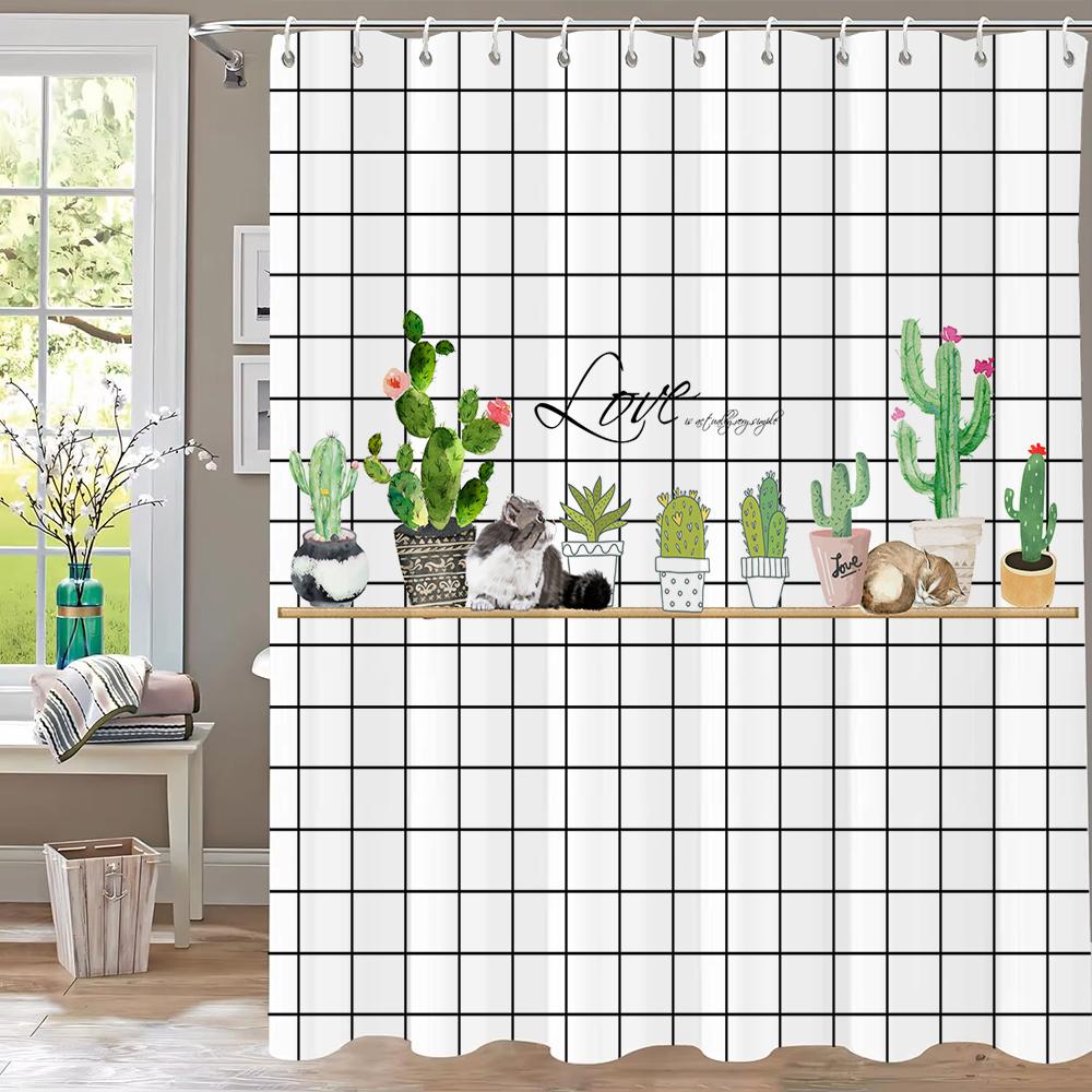 Modern Minimalist Leaf Theme Shower Curtain 3D Printing Fabric Leaves Bathroom Curtains For Home Decoration Curtain With Hooks