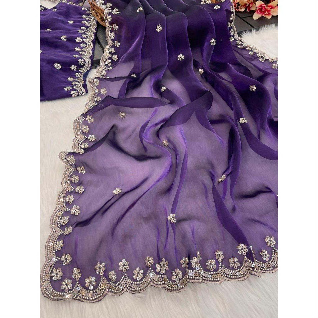 Latest New Wedding Wear Saree Heavy Embroidery Real Wal & Moti With Sequence Work*